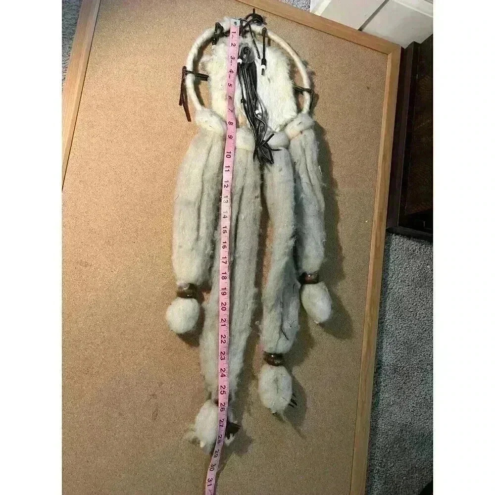 vintage native american dream catcher 29 Inch Handmade With Real Fur - Picture 10 of 11